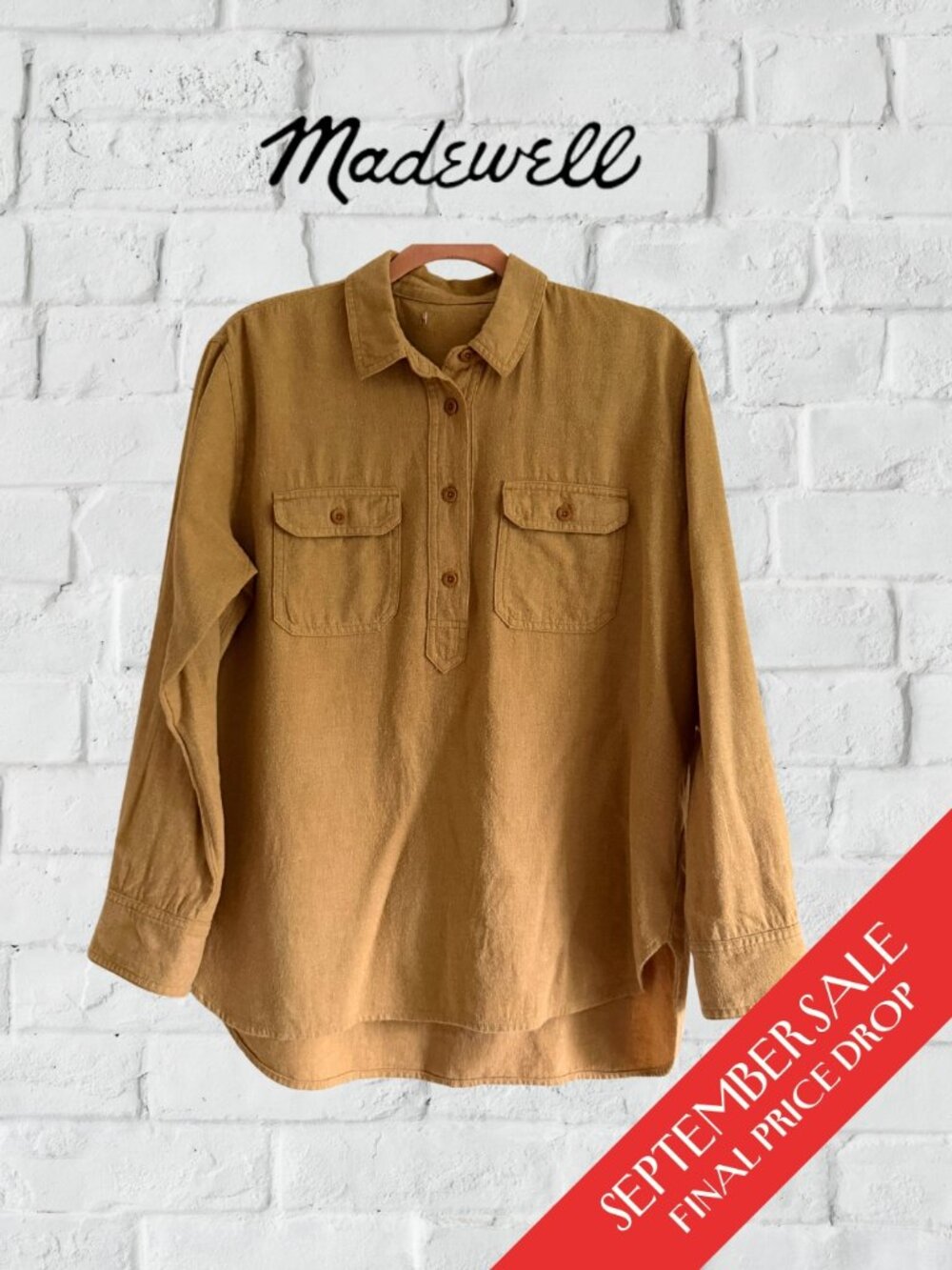 Madewell | Oversized Popover Shirt Tan Mustard | Soft Fall Flannel | Medium